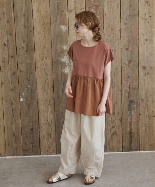 Crisp（クリスプ）の「フレンチスリーブコンビTシャツ（Tシャツ/カットソー・レディース・チャコールグレー/ブラウン・FREE）」の13枚目の写真