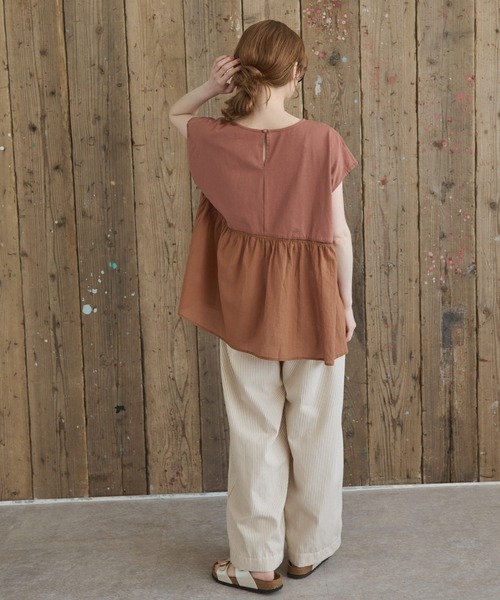 Crisp（クリスプ）の「フレンチスリーブコンビTシャツ（Tシャツ/カットソー・レディース・チャコールグレー/ブラウン・FREE）」の14枚目の写真