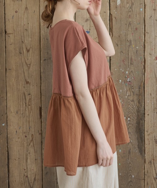 Crisp（クリスプ）の「フレンチスリーブコンビTシャツ（Tシャツ/カットソー・レディース・チャコールグレー/ブラウン・FREE）」の16枚目の写真