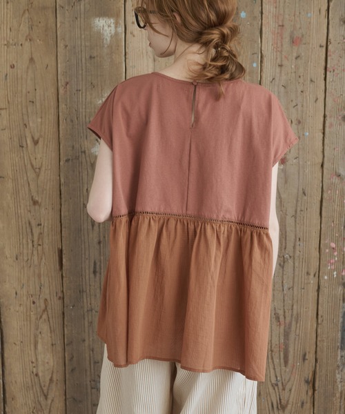 Crisp（クリスプ）の「フレンチスリーブコンビTシャツ（Tシャツ/カットソー・レディース・チャコールグレー/ブラウン・FREE）」の17枚目の写真