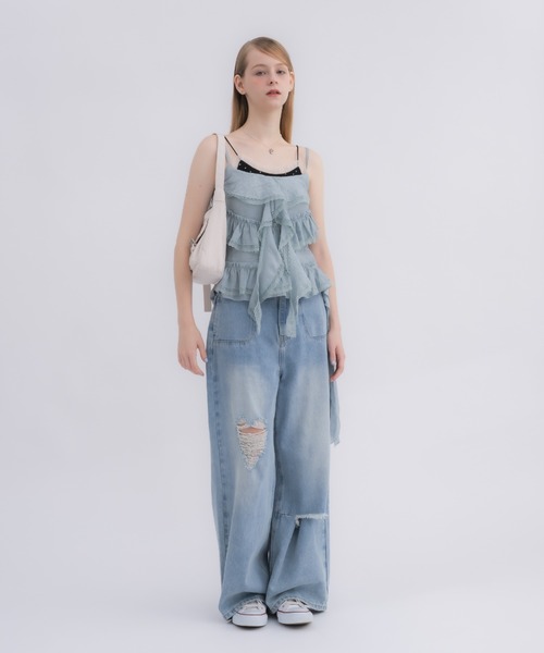 idem(イデム)の「jellyfish many frill camisole / ジェリーフィッシュフリルキャミソール(キャミソール・レディース・ブルー/ホワイト・FREE)」の6枚目の写真