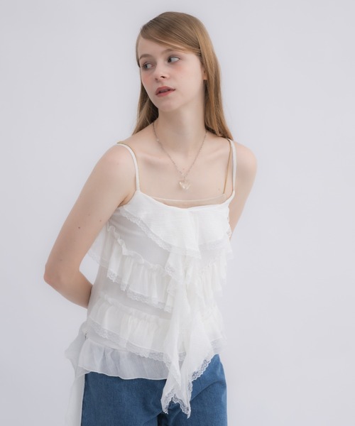 idem(イデム)の「jellyfish many frill camisole / ジェリーフィッシュフリルキャミソール(キャミソール・レディース・ブルー/ホワイト・FREE)」の3枚目の写真