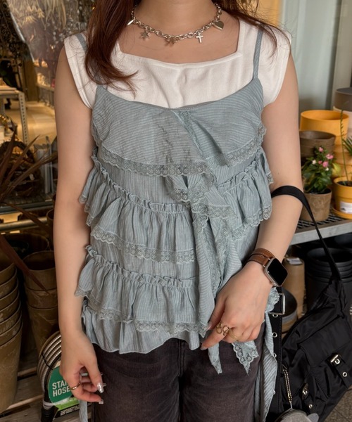 idem(イデム)の「jellyfish many frill camisole / ジェリーフィッシュフリルキャミソール(キャミソール・レディース・ブルー/ホワイト・FREE)」の22枚目の写真