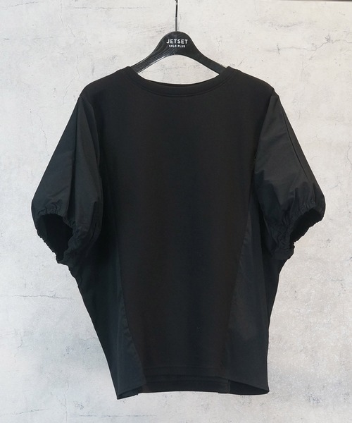JETSET SOLO PLUS (ジェットセットソロプラス)の「【FONT LAB】ライトダンボール×ナイロンタッサーギャザースリーブカットソー(Tシャツ/カットソー・レディース・ブラック/ライトグリーン/オフホワイト・FREE)」の1枚目の写真