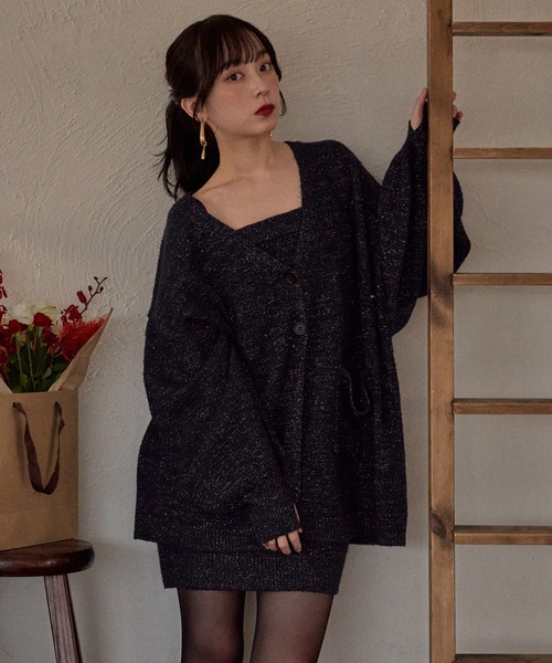 mideal(マイディール)の「glitter melange knit ensemble / グリッターメランジニットアンサンブル(アンサンブル・レディース・グレー/ボルドー/ブラウン/ネイビー・FREE)」の4枚目の写真