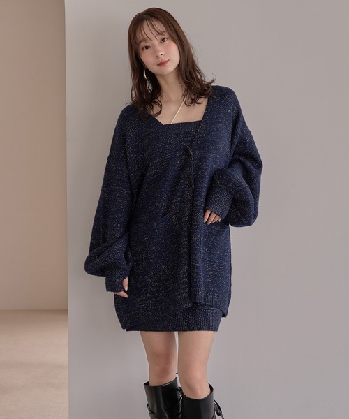 新品 mideal グリッターニットアンサンブル glitter melange knit ensemble / グリッターメランジニット