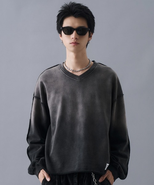 Aged Cropped Gradation V-neck Sweat / エイジドクロップドグラデーションVネックスウェット
