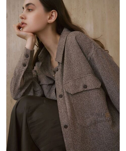 LAGUNAMOON（ラグナムーン）の「ツイードビッグシャツ（シャツ/ブラウス・レディース・ブラック/ミント/ブラウン・FREE）」の2枚目の写真