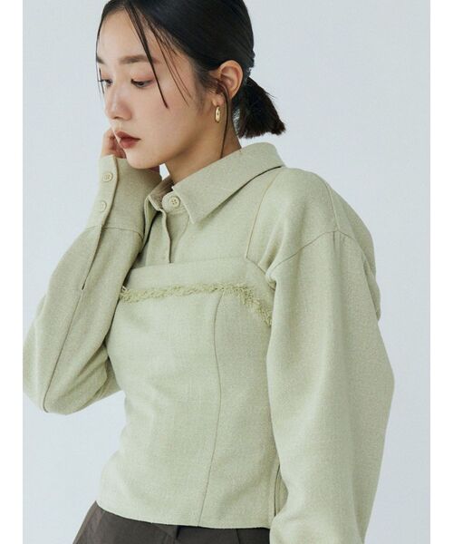 LAGUNAMOON（ラグナムーン）の「ツイードビッグシャツ（シャツ/ブラウス・レディース・ブラック/ミント/ブラウン・FREE）」の3枚目の写真