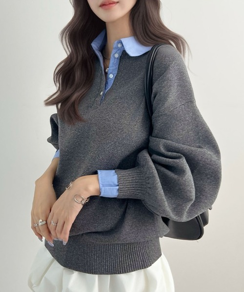 セール】ワンホン女子のAWトレンド♪シャツ襟ドッキングポロ