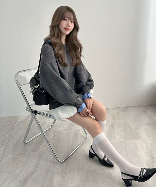 CHARME BY MICOLA（シャルムバイミコラ）の「ワンホン女子のAWトレンド♪シャツ襟ドッキングポロニットプルオーバー（ニット/セーター・レディース・ブラック/グレー・FREE）」の7枚目の写真