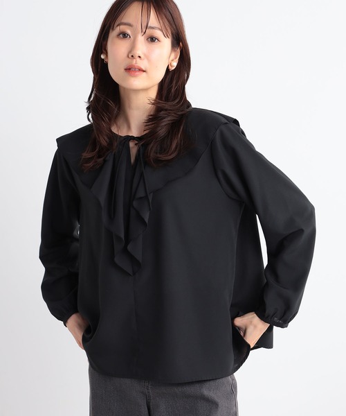 GALLORIA(ギャローリア)の「フリル襟ブラウス(シャツ/ブラウス・レディース・ブラック/モカ・LL/L/M/S)」の6枚目の写真