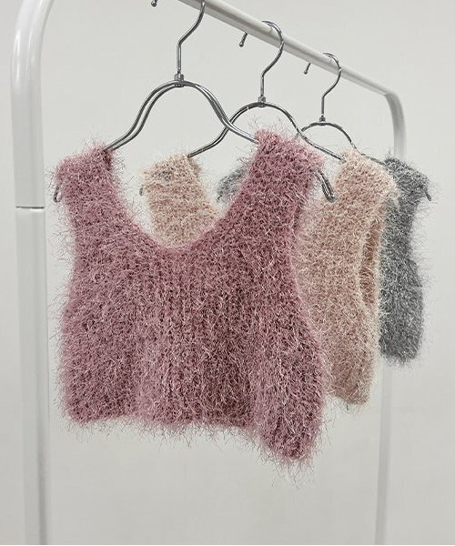 Lycee mine（リセマイン）の「【どちらが前でもOK】ラメフェザーニットベスト（ベスト・キッズ・ライトベージュ/サーモンピンク/シルバー・M/L）」の15枚目の写真