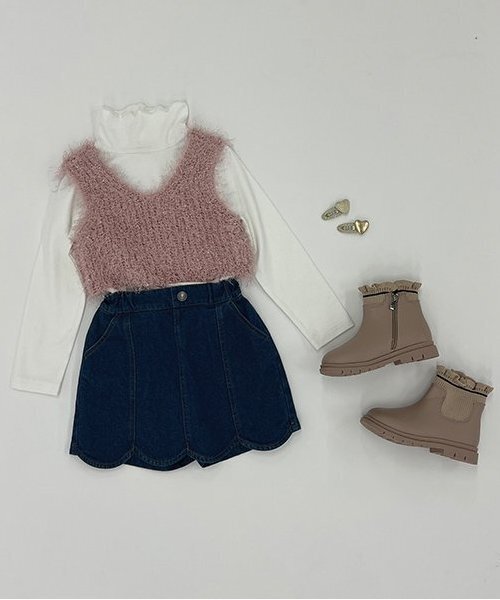 Lycee mine（リセマイン）の「【どちらが前でもOK】ラメフェザーニットベスト（ベスト・キッズ・ライトベージュ/サーモンピンク/シルバー・M/L）」の16枚目の写真