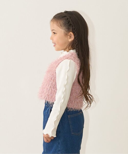 Lycee mine（リセマイン）の「【どちらが前でもOK】ラメフェザーニットベスト（ベスト・キッズ・ライトベージュ/サーモンピンク/シルバー・M/L）」の20枚目の写真