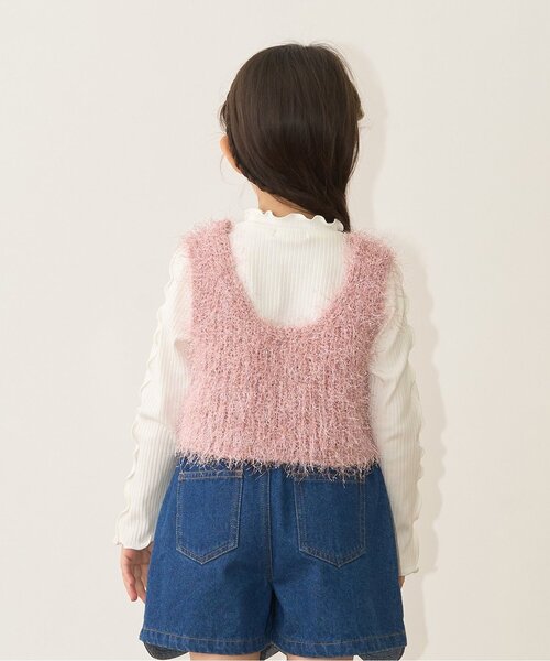 Lycee mine（リセマイン）の「【どちらが前でもOK】ラメフェザーニットベスト（ベスト・キッズ・ライトベージュ/サーモンピンク/シルバー・M/L）」の21枚目の写真