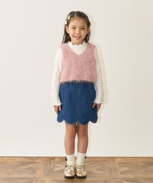 Lycee mine（リセマイン）の「【どちらが前でもOK】ラメフェザーニットベスト（ベスト・キッズ・ライトベージュ/サーモンピンク/シルバー・M/L）」の22枚目の写真