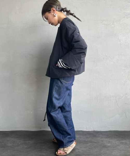 最終値下げDANTON ダントン コットン ノーカラージャケット ネイビー 40 DANTON（ダントン）の「DANTON/ダントン ウールカラーレス