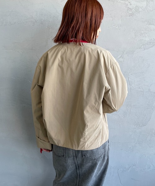 DANTON アイボリー ノーカラージャケット DANTON（ダントン）の「DANTON / ノーカラー フリース ジャケット