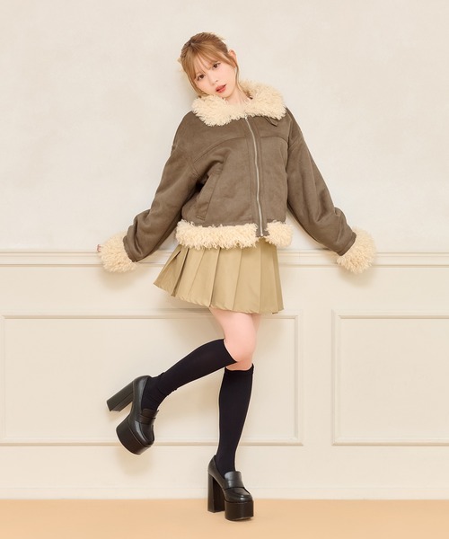 apres jour(アプレジュール)の「フェイクムートンジャケット(ムートンコート・レディース・ブラック/ライトベージュ/ピンクベージュ/ダークブラウン・フリー/X-LARGE)」の12枚目の写真