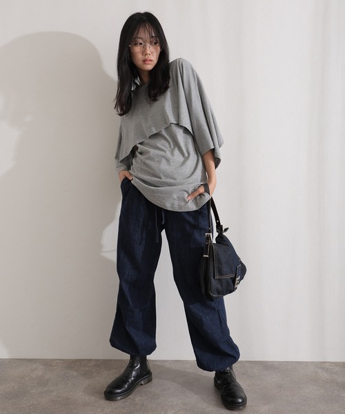 ElegChic(エレグシック)の「ライトオンスデニムリラックスワイドパンツ(デニムパンツ・レディース・ライトブルー/ネイビー/ネイビー系・4L/M/L/XL/XXL)」の13枚目の写真