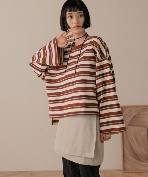 LOWRYS FARM（ローリーズファーム）の「マルチボーダープルオーバーＬＳ  593399（Tシャツ/カットソー・レディース・アイボリー/グレー/ブラウン・FREE）」の16枚目の写真