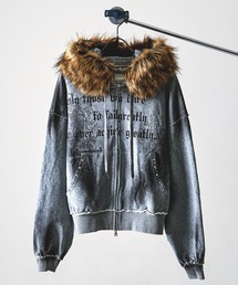 Revo. | 【P.N UNDERGROUND】フードファー スプレー加工 ダブルジップ ショート丈 ジップパーカー 裏毛 スウェット(パーカー)