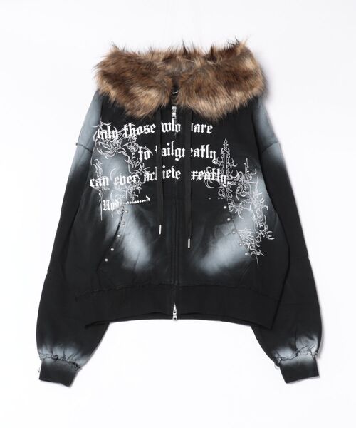 Revo.（レボ）の「【P.N UNDERGROUND】フードファー スプレー加工 ダブルジップ ショート丈 ジップパーカー 裏毛 スウェット（パーカー・メンズ・グレー/ブラック/カモフラージュ・L/M）」の5枚目の写真