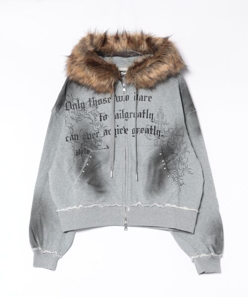 Revo.（レボ）の「【P.N UNDERGROUND】フードファー スプレー加工 ダブルジップ ショート丈 ジップパーカー 裏毛 スウェット（パーカー・メンズ・グレー/ブラック/カモフラージュ・L/M）」の6枚目の写真