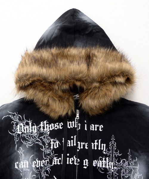 Revo.（レボ）の「【P.N UNDERGROUND】フードファー スプレー加工 ダブルジップ ショート丈 ジップパーカー 裏毛 スウェット（パーカー・メンズ・グレー/ブラック/カモフラージュ・L/M）」の10枚目の写真