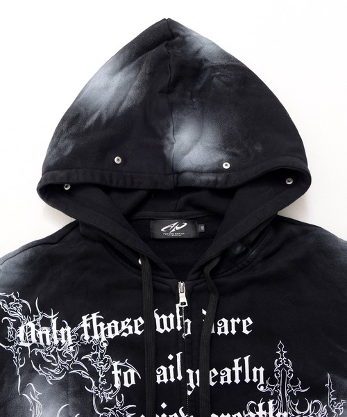 Revo.（レボ）の「【P.N UNDERGROUND】フードファー スプレー加工 ダブルジップ ショート丈 ジップパーカー 裏毛 スウェット（パーカー・メンズ・グレー/ブラック/カモフラージュ・L/M）」の11枚目の写真