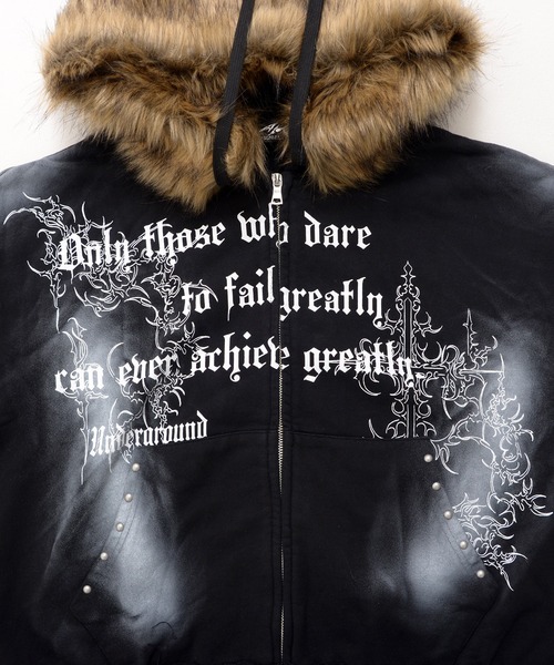 Revo.（レボ）の「【P.N UNDERGROUND】フードファー スプレー加工 ダブルジップ ショート丈 ジップパーカー 裏毛 スウェット（パーカー・メンズ・グレー/ブラック/カモフラージュ・L/M）」の13枚目の写真