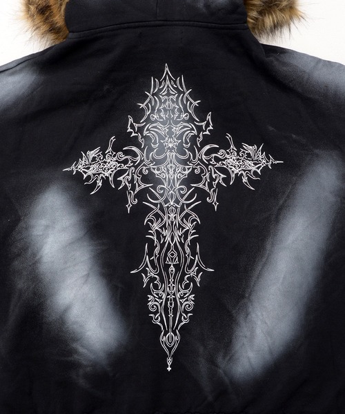 Revo.（レボ）の「【P.N UNDERGROUND】フードファー スプレー加工 ダブルジップ ショート丈 ジップパーカー 裏毛 スウェット（パーカー・メンズ・グレー/ブラック/カモフラージュ・L/M）」の14枚目の写真