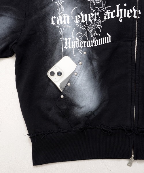 Revo.（レボ）の「【P.N UNDERGROUND】フードファー スプレー加工 ダブルジップ ショート丈 ジップパーカー 裏毛 スウェット（パーカー・メンズ・グレー/ブラック/カモフラージュ・L/M）」の22枚目の写真