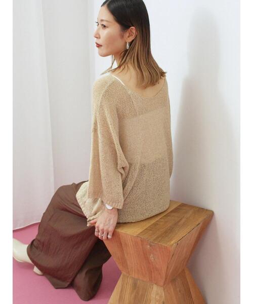 Samansa Mos2 blue（サマンサモスモスブルー）の「◎7分袖シアーニット（ニット/セーター・レディース・ベージュ/ブラック/チャコールグレー・F）」の3枚目の写真