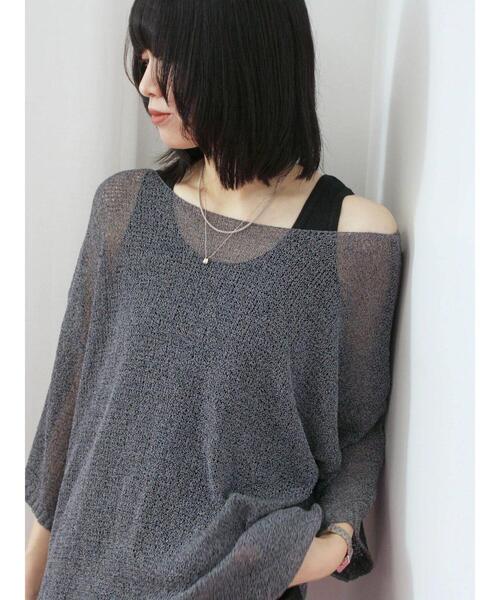 Samansa Mos2 blue（サマンサモスモスブルー）の「◎7分袖シアーニット（ニット/セーター・レディース・ベージュ/ブラック/チャコールグレー・F）」の2枚目の写真