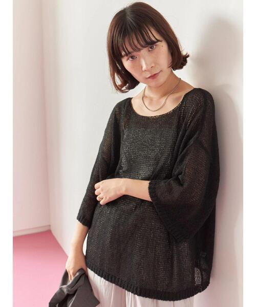 Samansa Mos2 blue（サマンサモスモスブルー）の「◎7分袖シアーニット（ニット/セーター・レディース・ベージュ/ブラック/チャコールグレー・F）」の11枚目の写真