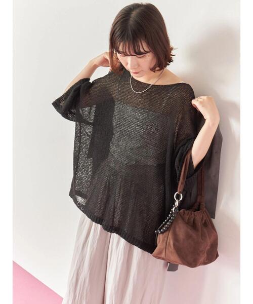 Samansa Mos2 blue（サマンサモスモスブルー）の「◎7分袖シアーニット（ニット/セーター・レディース・ベージュ/ブラック/チャコールグレー・F）」の12枚目の写真