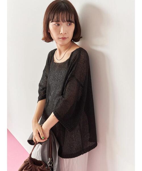 Samansa Mos2 blue（サマンサモスモスブルー）の「◎7分袖シアーニット（ニット/セーター・レディース・ベージュ/ブラック/チャコールグレー・F）」の14枚目の写真