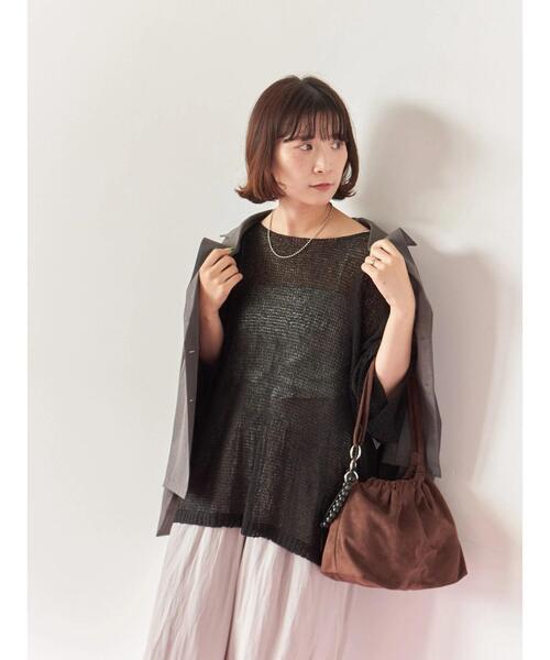 Samansa Mos2 blue（サマンサモスモスブルー）の「◎7分袖シアーニット（ニット/セーター・レディース・ベージュ/ブラック/チャコールグレー・F）」の16枚目の写真