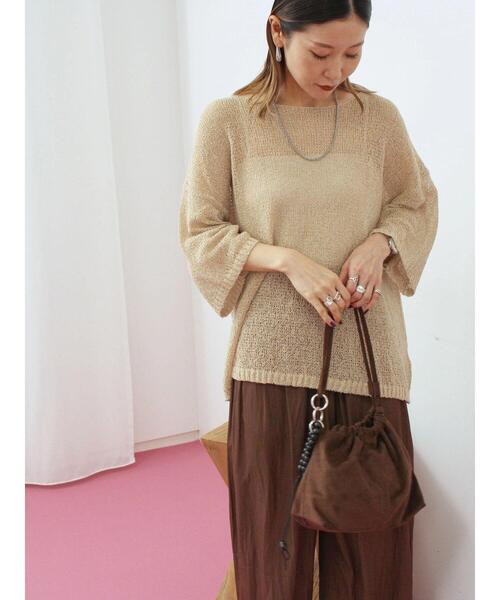 Samansa Mos2 blue（サマンサモスモスブルー）の「◎7分袖シアーニット（ニット/セーター・レディース・ベージュ/ブラック/チャコールグレー・F）」の21枚目の写真