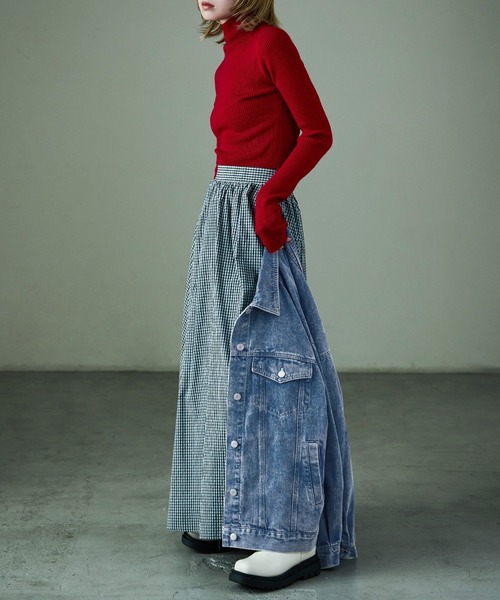 Fashion Letter（ファッションレター）の「オーバーサイズ デニムジャケット アウター ブルゾン（デニムジャケット・レディース・ライトブルー/ブラック/ブルー・M/L）」の5枚目の写真