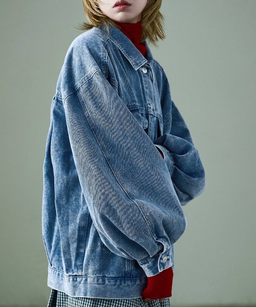 Fashion Letter（ファッションレター）の「オーバーサイズ デニムジャケット アウター ブルゾン（デニムジャケット・レディース・ライトブルー/ブラック/ブルー・M/L）」の10枚目の写真