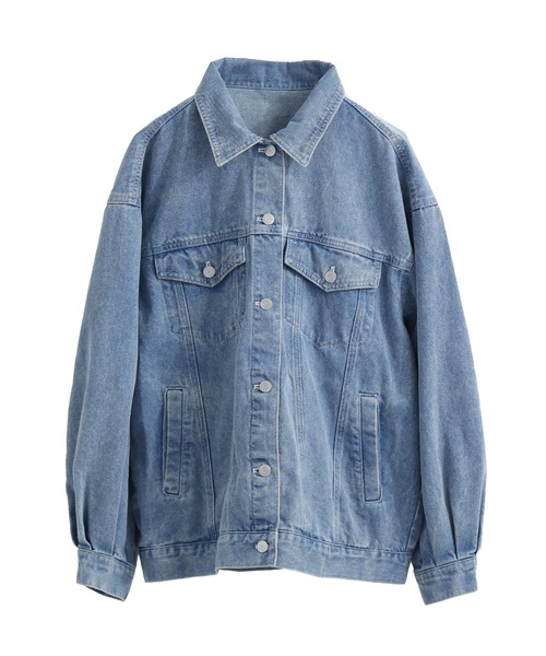 Fashion Letter（ファッションレター）の「オーバーサイズ デニムジャケット アウター ブルゾン（デニムジャケット・レディース・ライトブルー/ブラック/ブルー・M/L）」の13枚目の写真