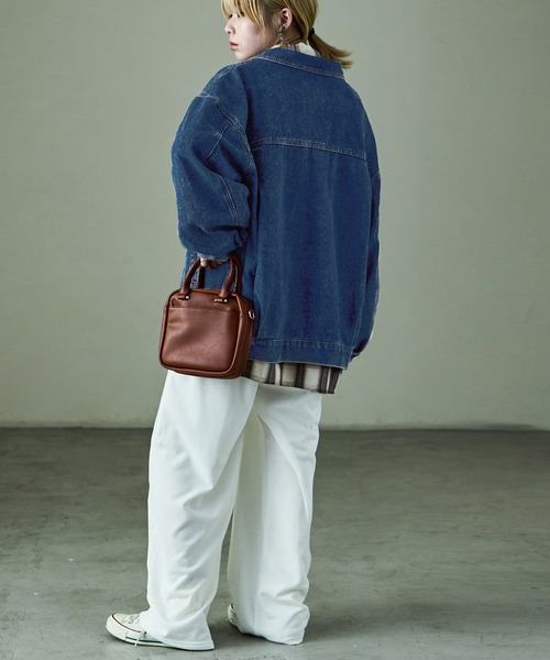 Fashion Letter（ファッションレター）の「オーバーサイズ デニムジャケット アウター ブルゾン（デニムジャケット・レディース・ライトブルー/ブラック/ブルー・M/L）」の22枚目の写真