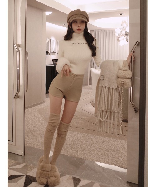 スムースファーリブニットトップス