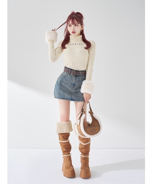 ダーリッチ　スムースファーリブニットトップス　ベージュ ダーリッチ Darich スムースファーリブニットトップス