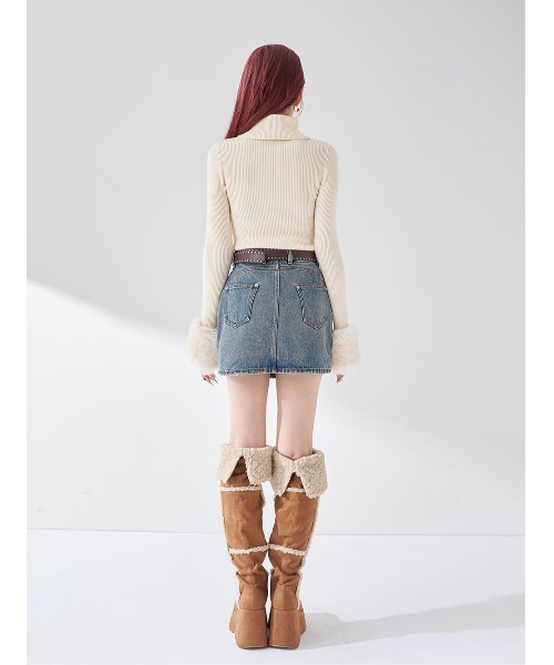 ダーリッチ　スムースファーリブニットトップス　ベージュ ダーリッチ Darich スムースファーリブニットトップス