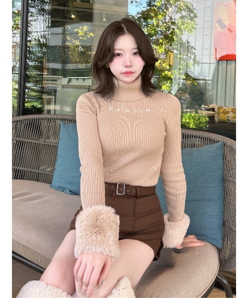 darich ダーリッチ　スムースファーリブニットトップス　ベージュ ダーリッチ Darich スムースファーリブニットトップス