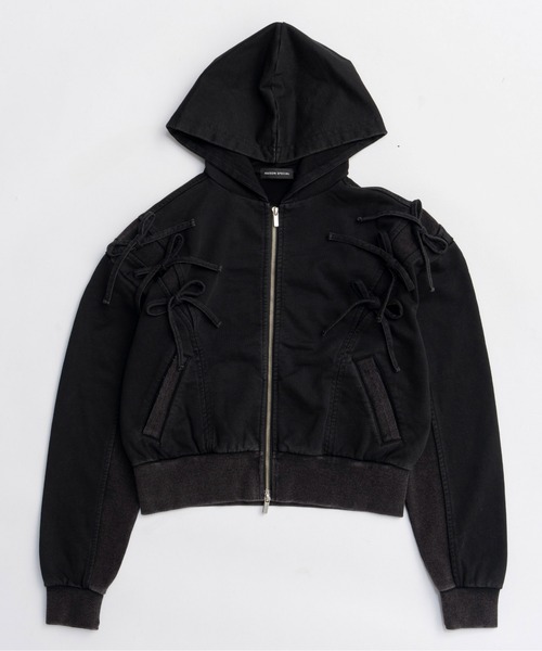 MAISON SPECIAL(メゾンスペシャル)の「Shoulder Ribbon Hoodie / ショルダーリボンパーカー(パーカー・レディース・ブラック/ホワイト/ブラウン・FREE)」の4枚目の写真